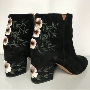 Franco Sarto Black Suede Embroidered Ankle Bootie